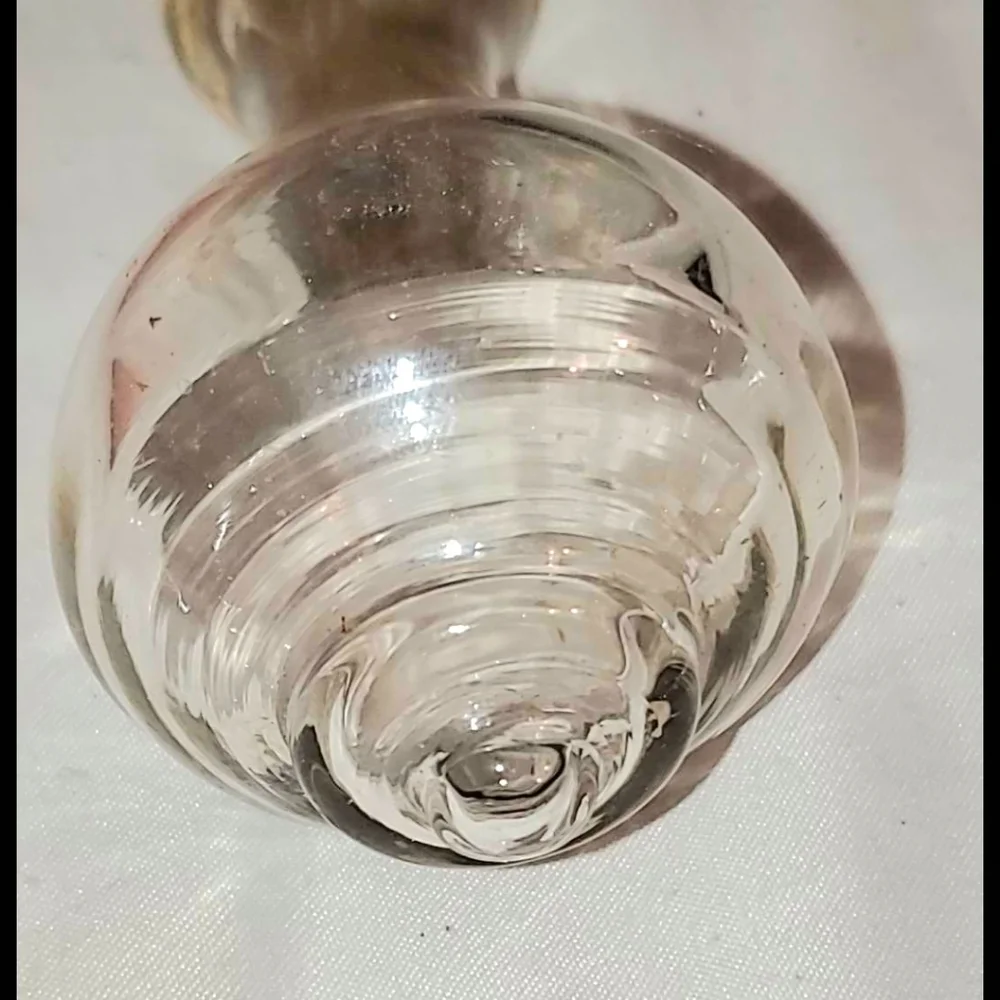 1930s HAND-BLOWN Wine Bottle Stopper Clear Glass Swirl Top Clouded Glass
